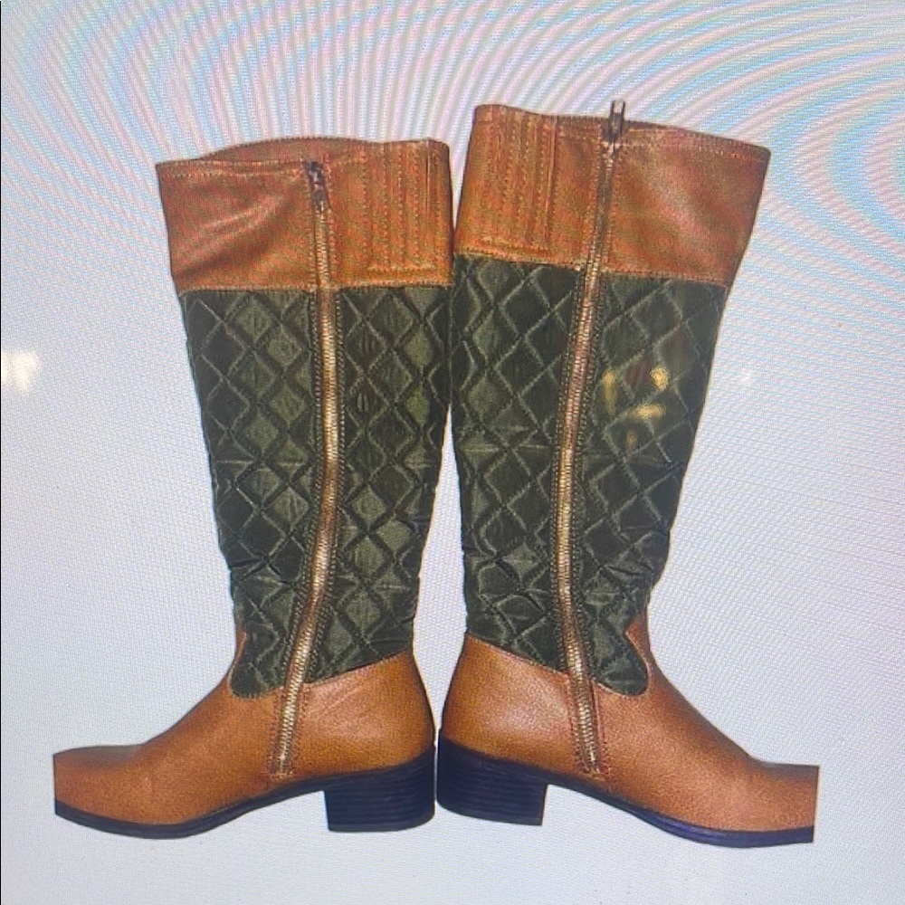 Stylish Brown and Green Heeled Boots